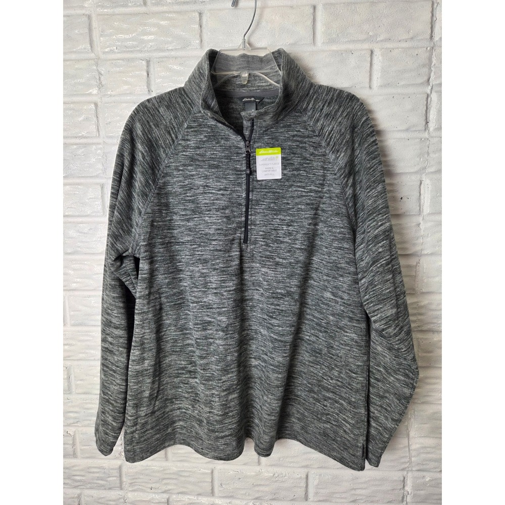 Eddie Bauer Women's XL Charcoal Heathered 1/4 Zip Mock Neck Fleece Pullover NWT